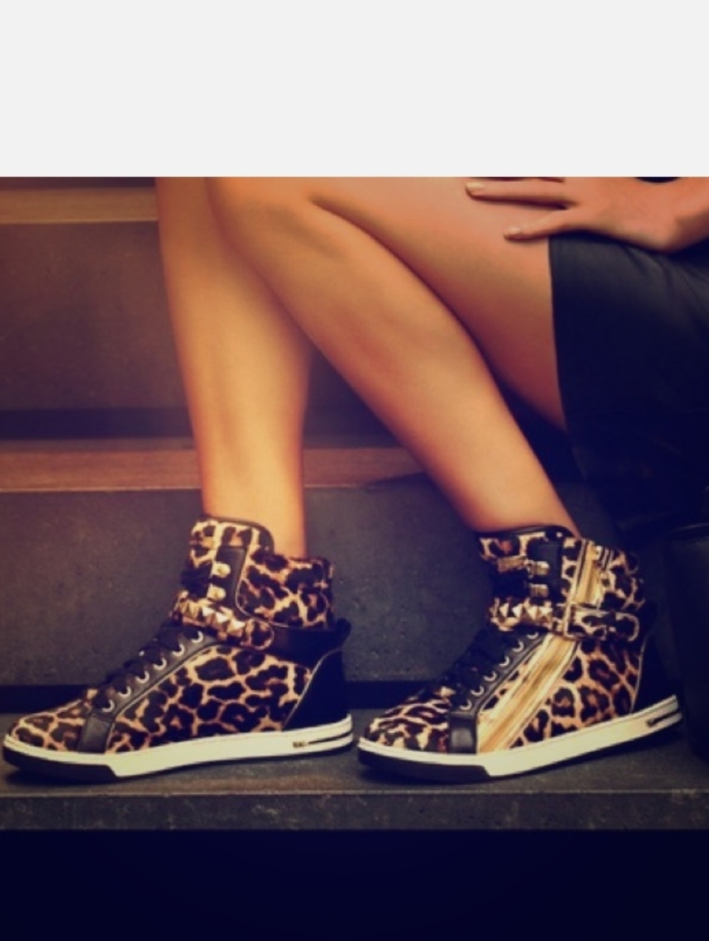 Michael Kors Leopard Print High-Top Wedge Sneakers in Brown and Black